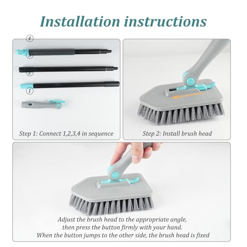 Image of 4 in 1 Tub Scrubber, Scrub Brush with Long Handle Hard Bristle Shower Scrubber Bathroom Cleaning Brush for Bathroom Kitchen Toilet Wall Bathtub Ceramic Tile Floor