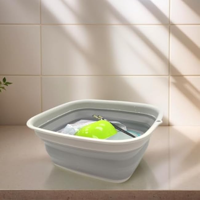 SAMMART 7.7L (2 Gallon) Collapsible Tub - Foldable Dish Tub - Portable Washing Basin - Space Saving Plastic Washtub (Grey, S)