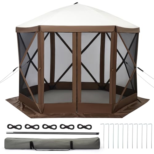 Hipicute 10x10ft Pop Up Gazebo Screen Tent with Mosquito Netting, 6 Sided Pop-Up Canopy Shelter Tent with Carrying Bag and Ground Stakes for Outdoor Camping, Lawn and Backyard