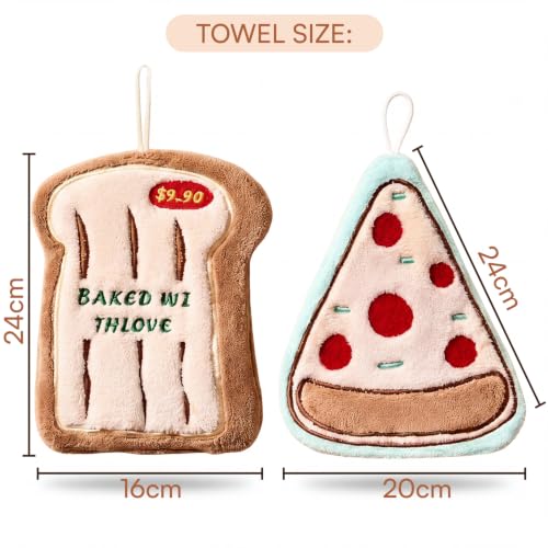 Image of House of Quirk Pizza Bread Shaped Hanging Towels Set of 2 | Soft Coral Fleece Kitchen & Bathroom Towels | Super Absorbent & Quick-Dry Decorative Cloths (Pizza /Bread)