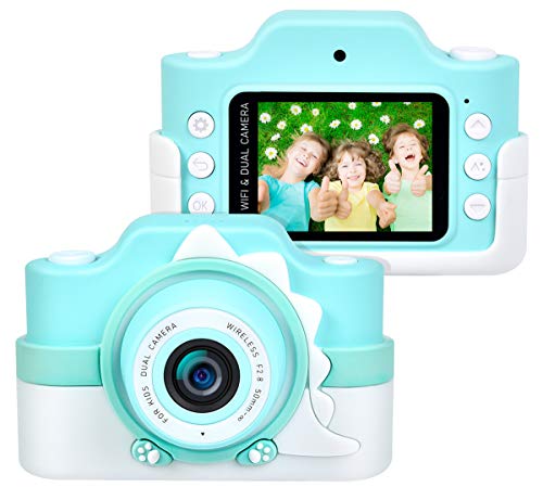 Funkprofi Kinderkamera WiFi 2 Objektive 24 MP HD 2.0" IPS-Bildschirm mit Aufklebern und Cartoon Schutzhülle Digitalkamera für Kinder als Geschenk (Blau)