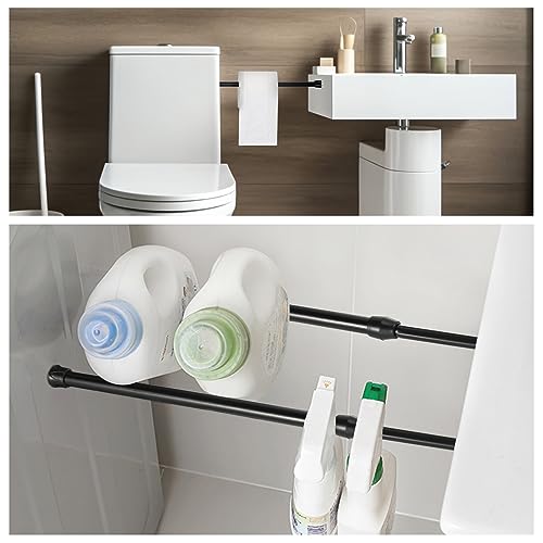 Image of Tension Rod 16 to 28 Inch, Goowin Small Tension Rod, 5 /8 inch Diameter No Drilling Expandable Short Tension Rods Spring Rods, Tension Rods for Closet, Cupboard, Hanging Clothes, 4 Pack, Black