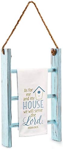 DOCMON 3-Tier Towel Rack, Wood Bathroom Decor Wall-Hanging Towel Storage Ladder with Rope for Farmhouse Room Decor (Blue)