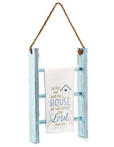 Docmon 3-Tier Towel Rack, Wood Bathroom Decor Wall-Hanging Towel Storage Ladder With Rope For Farmhouse Room Decor (Blue) #TOP27
