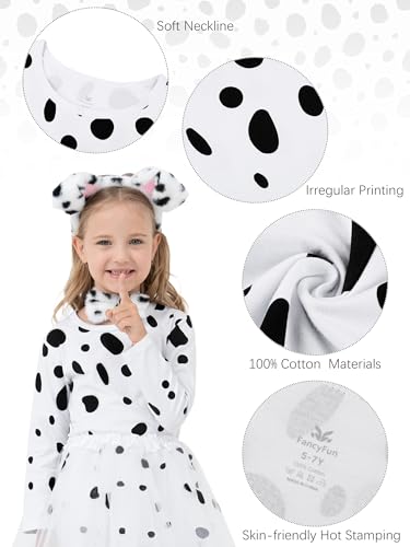FancyFun Dalmatians Costume Set, Kids 100 Days of School Costume Halloween Girls Dalmatians Dog Outfit T-Shirt Tutu