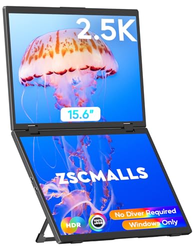 Image of ZSCMALLS 2.5K Dual Monitor(Wins Only), Triple Laptop Screen Extender, 15.6 inch QHD Folding Stacked Portable Dual Monitor, USB C Travel Extended Computer Display, 180Rotation, Plug & Play for Laptops