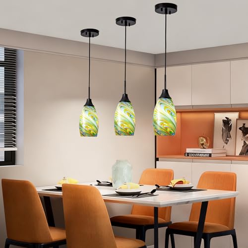 Image of Viinew Mini Glass Pendant Light 3-Pack Colorful Oval Pendant Lights