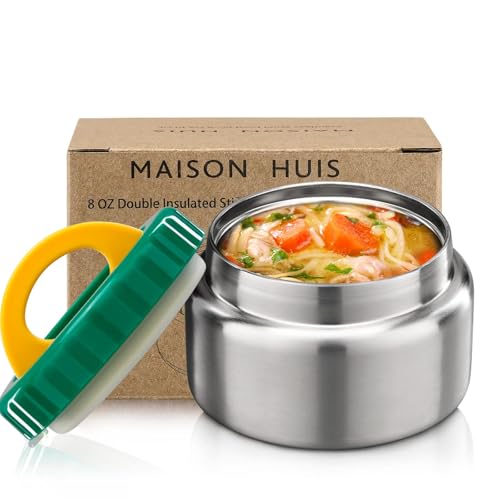 Image of MAISON HUIS 8oz Soup Thermo Wide Mouth Vacuum Insulated Thermo Jar, Leak Proof Stainless Steel Food Container for Hot&Cold Food Kids Lunch Soup for School Travel (Green)
