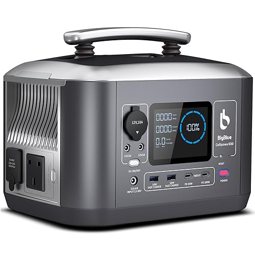 [10ms UPS/2Hrs Charge to 100%] BigBlue Portable Solar Generator Cellpowa 600, 537.6Wh Power Station, LiFePO4 Battery Backup with Pass-through Charging, 100W USB-C for Camping/Power Outage/Off-grid Use