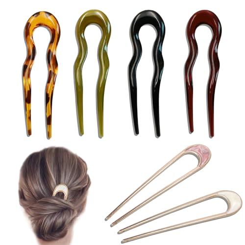 FOSDICK 6 Pièces Épingles à Cheveux Forme de U, Épingles à Cheveux Françaises, Épingle de Coiffure Métalliques Longues Fixation Solide Cheveux Épais...