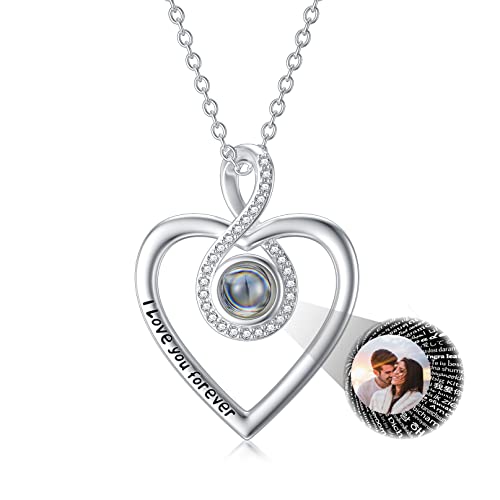 Dorunmo Personalized Photo Picture Projection Pendant Necklace I Love You Necklace 100 Languages 925 sterling silver Infinity Heart Pendant Necklace jewelry Romantic Gifts for Girlfriend Women Birthday Christmas