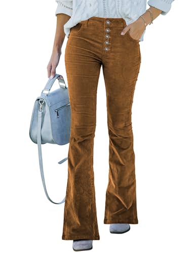 Corduroy High Waist Flare Pants - Women's Trendy Baggy Bell Bottom Wide Leg Trousers