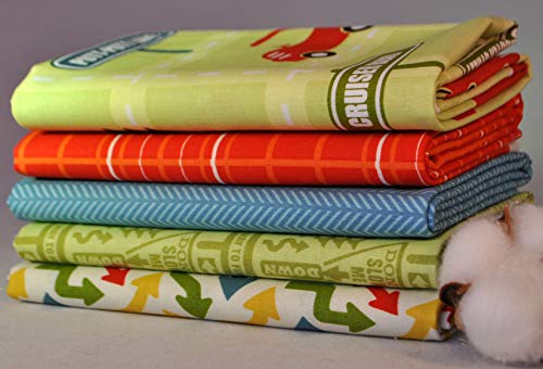 Cruiser Blvd Green 5 Fabric Fat Quarters by Sheri McCulley Studio for Riley Blake