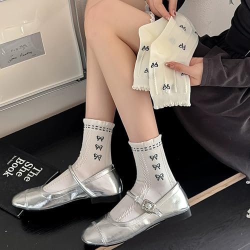 Image of Starella Women Cute Lace Crew Socks Cotton Vintage Twisted Preppy Dress Sock for Pumps Shoes 5 Pairs