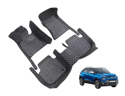 Image of Auto Hub 7D Car Floor Mats Compatible with Tata Punch, Leatherette, 100% Waterproof & Washable, Punch Car 7D Floor Mat, Black