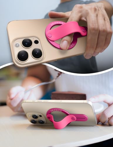 Image of GripMate for MagSafe Phone Grip for iPhone, Slim Magnetic Phone Ring Holder | Removable Phone Loop Grip, Comfortable Finger Holder kickstand for iPhone 17 Pro Max /16 /15 /14 /13 /12, Hot Pink
