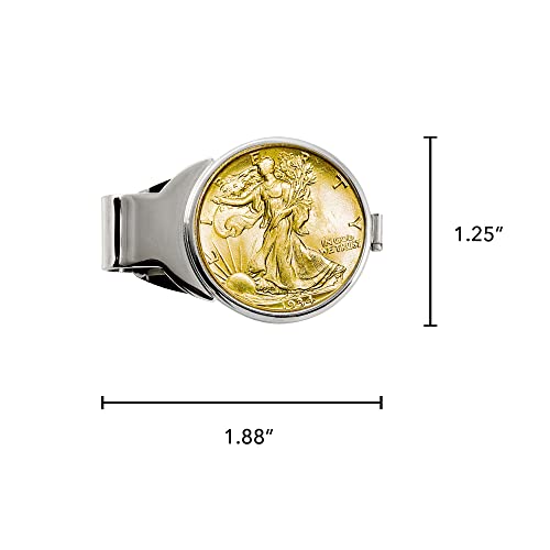 American Coin Treasures U.S. Coin Money Clip - Silver Walking Liberty Half Dollar Layered in Pure 24k Gold | Brass Moneyclip Layered in Silver-Tone Rhodium | Holds Currency, Credit Cards, Cash3