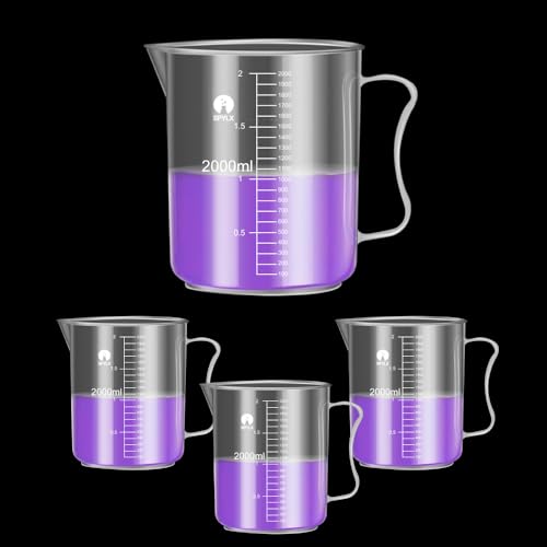 Image of Measuring Jugs, Plastic Food Grade Liquid Measuring Cups Molded Graduations - Chemical Resistant, Autoclavable - Handle for Convenient Lifting (4, 2000ml)