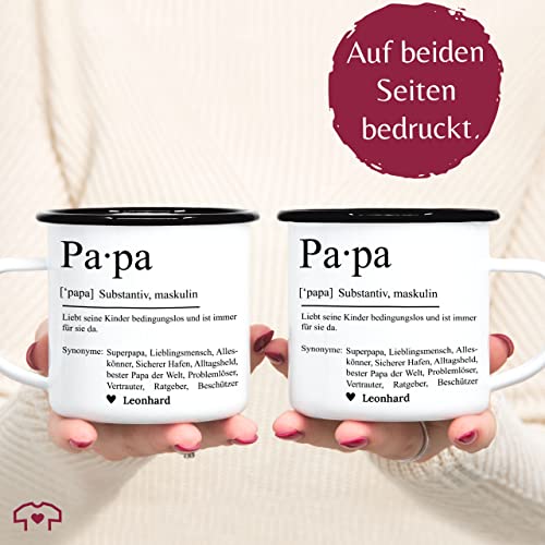 Emaille Tasse Blechtasse - zum Vatertag - Papa Definition Substantiv Geschenkidee Geburtstag Papi Geschenk Weihnachten Danke sagen - 300 ml - Weiß Schwarz - geschenke personalisierte
