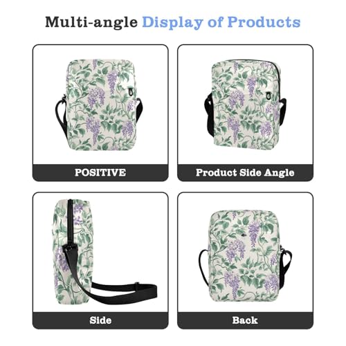 KLL Vintage Wisteria Flower Retro small messenger bag for men Vegan Leather over the shoulder bags for men Travel Woman Handbag Shoulder Strap4