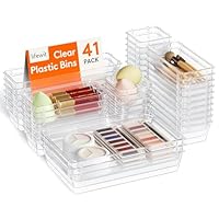 Lifewit 41 Stücke Schubladen Organizer mit 4 Größen, Schminktisch Ordnungssystem, Klar Kunststoff Makeup/Badezimmer/Drawer Box, Schreibtisch Tabletts für Küchen, Schmuck, Schlafzimmer, Büro