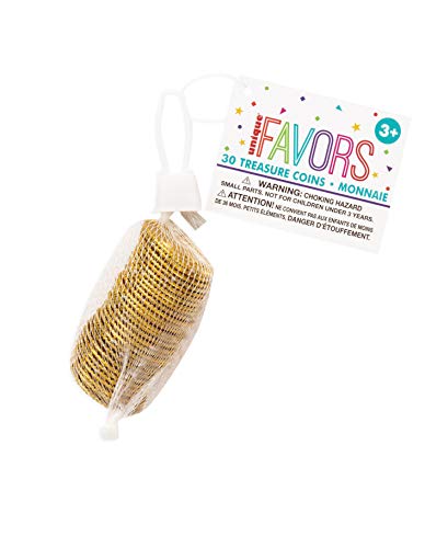 Unique Party - 74030 - Paquet de 30 Pièces de Trésor en Plastique Doré pour Pochettes - Cadeau