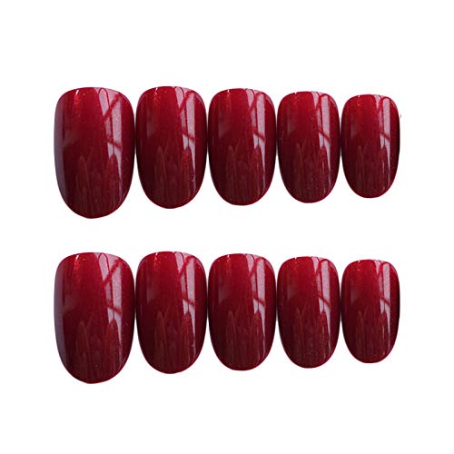 JINDIN 24 Sheet False Nails with Nail Glue Press On Nails French False Nails Full Cover Acrylic Wine Red Nail Tips for Women Girls