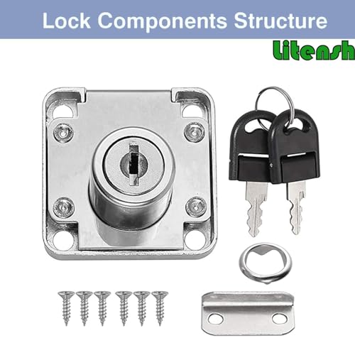 Litensh Cam Lock - 22mm Security Cabinet Lock with Key for Cupboard, Furniture, Cabinet, Mailbox, Drawer, Household, Office