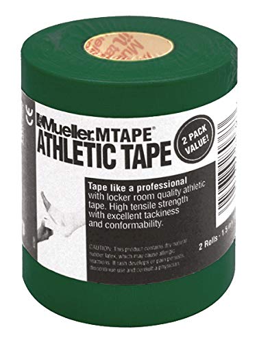 Image of MUELLER Sports Medicine MTape Rolls, Quality Athletic Tape, Easy to Tear for Fast & Effective Taping, 1.5 inch x 10 Yards Per Roll, 2 Rolls, Green