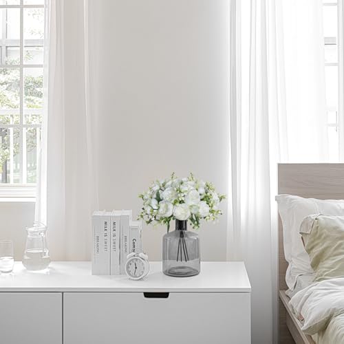 Mkono Peonies Artificial Flowers, Small Silk Flowers for Home Decor Indoor Fake Bouquet Faux Floral Arrangements Dining Table Centerpieces for Kitchen Party Decor White