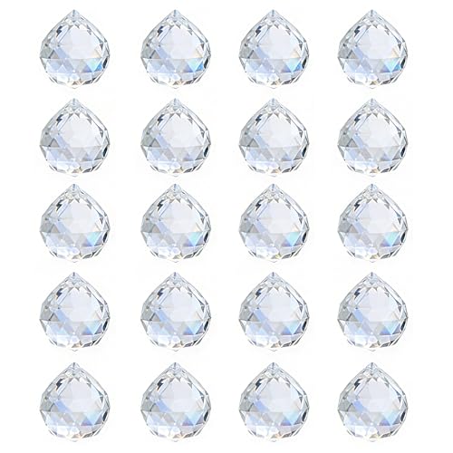 Lot de 20 Boules de Prisme en Cristal,Attrape Soleil Cristal Suspendu Lustre Cristal Boule en Verre Décoratifs D'extérieur,Pendentif Cristaux Suspendre pour...