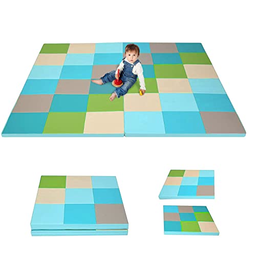 Kids Play Mat Foam Play Mat For Baby, Foldable Baby Foam Play Mat, Waterproof Non-Slip Pvc Crawling Mat Suitable For Children's Room, Living Room, Kindergarten Or Nursery (Blue) #TOP11