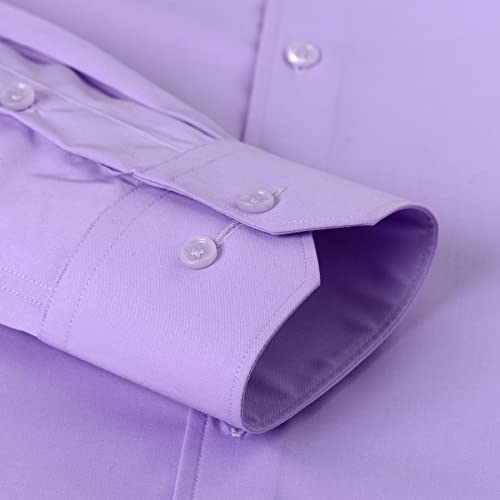 Gollnwe Men's Stretch Bamboo Dress Shirt Long Sleeve Solid Color With Convertible Cuff Light Purple-S #TOP4