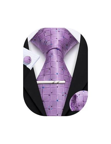 Image of YOHOWA Men Plaid /Striped Ties Set Silk Business Wedding Formal Fashion Necktie and Pocket Square Cufflinks Set