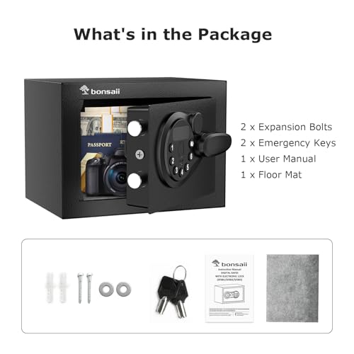 Bonsaii Safe Box with Electronic Keypad, Steel Security Lock Box with Key, 0.23 Cubic Feet, 9.06" W x 6.69" D x 6.69" H, Small Hidden Safe for Cash Jewelry