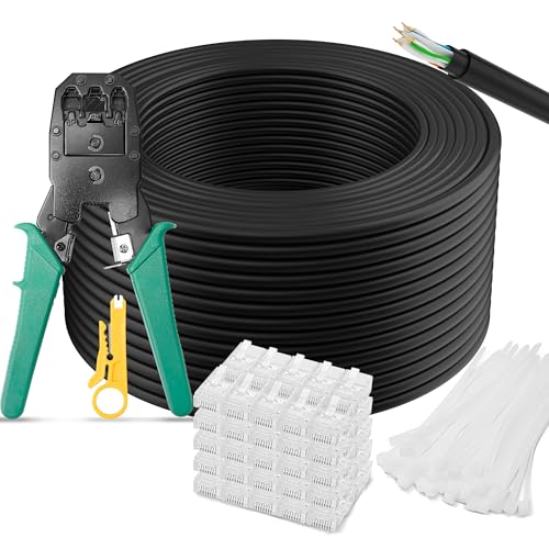 Mygatti Cat 6 Netzwerkkabel 100 Meter f&uuml;r den Au&szlig;enbereich Bulk Lang Verlegekabel,mit Werkzeugs&auml;tzen,1,0 Gbit/s-Internetkabel,24 AWG,POE,UTP,Wasserdicht,direkte Verlegung,f&uuml;r Router Modem Switch