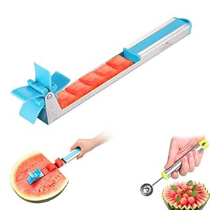 Maveite Windmill Watermelon Slicer Cutter – Stainless Steel Kitchen Fruit Watermelon Knife Cut Watermelon Corers Knife Fruit Salad Tool Kitchen Gadgets Tools – Blue
