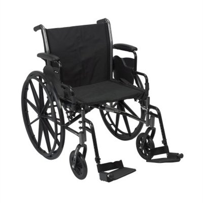 Lightweight 20" Wheelchair, Black, Detachable Flip Back Desk Arm, Swing Away Foot Rest, 300 Lb. Capacity #TOP13