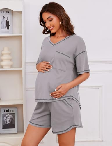 Image of Womens Pajama Sets Waffle Knit 2 Piece Short Lounge Set Cute Sleep Loungewear Pjs Set Short Sleeve Top and Shorts