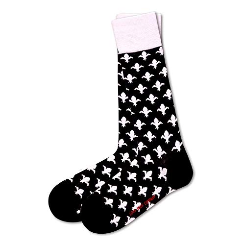Fleur De Lis men's black and white bold luxury dress casual socks, organic cotton. Made in Europe2