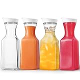 DilaBee Plastic Water Pitcher With Lid - Square Carafe Pitchers for Drinks, Milk, Smoothie, Iced Tea, Mimosa Bar Supplies - BPA-Free - NOT DISHWASHER SAFE (4-Pack, 32 Ounce)