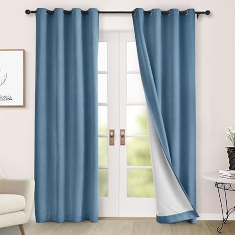 Macochico 100% Blackout Curtains Insulted Window Panels for Bedroom Living Room Dining Room Luxury Chenille Curtains Classic Home Decor Ashtray Blue Curtains with Tieback 52" Wx72 L Grommet 1 Panel Cover