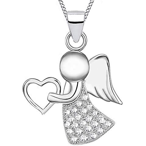 Angel Wings Silver Necklace with Zirconia Cover