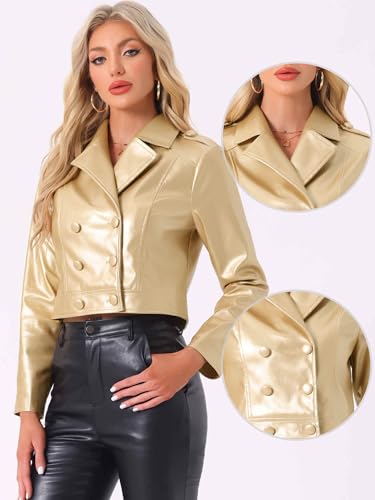 Allegra K Metallic Jacket for Women's Double Breasted Notch Lapel Disco Party Shiny Holographic Jackets2
