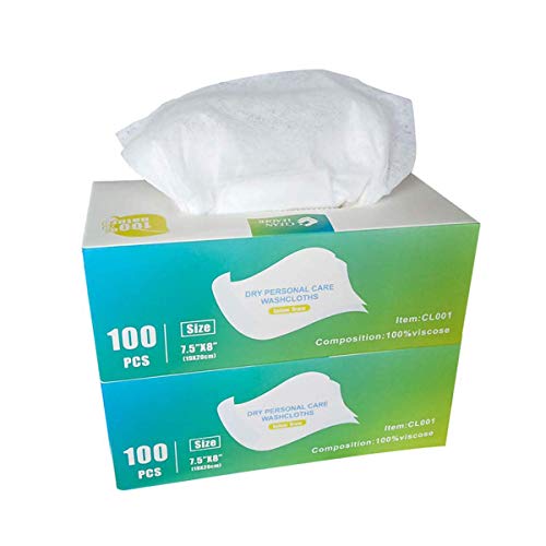 JEBBLAS Disposable Face Cleaning Towels Dry Soft Wipe Makeup Removing Cotton Tissue Wet and Dry Daul Use for Sensitive Skin 100 Count/Box, Total 2 Box