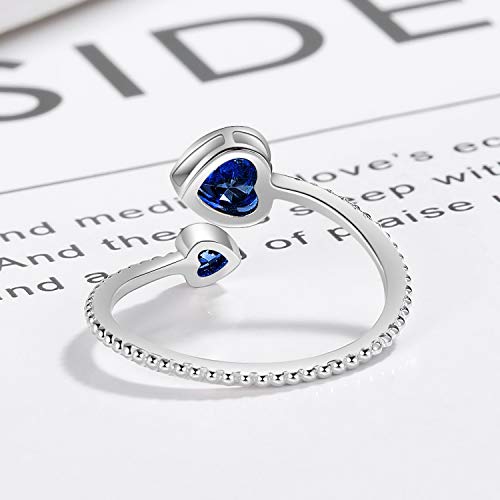 Step Forward 925 Sterling Silver Birthstone Rings for Women - Adjustable Open Heart Ring Constellation Month Band for Her Birthday Gifts Jewelry4