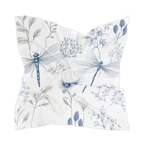 Square Scarf Elegant Dragonfly Silk Feeling Bandanas Head Scarfs Hair Wraping Neckerchief for Women 23.6 Inch