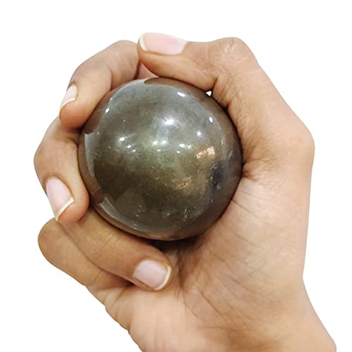 Image of Shubhanjali Reiki Healing Stone Sphere Natural Pyrite Crystal Spheres with Stand Polished Gemstone Pyrite Sphere Ball for Home Decor Items Crystal at Home 500-550 Gm