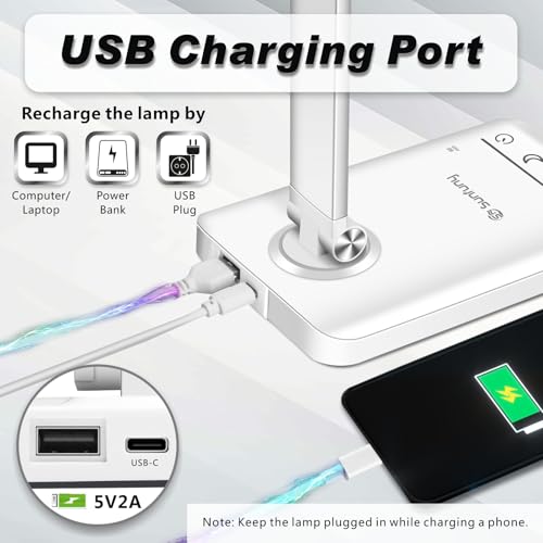 Lampe de bureau LED sans fil blanche avec chargeur USB - 2