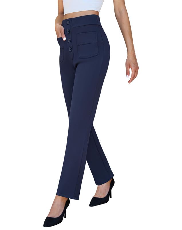 keriffe High Waist Stretchy Womens Dress Pants with Pockets Straight Leg Business Casual Work...